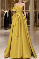 Yellow Satin Long Semi Formal Prom Dress, Yellow Evening Dress